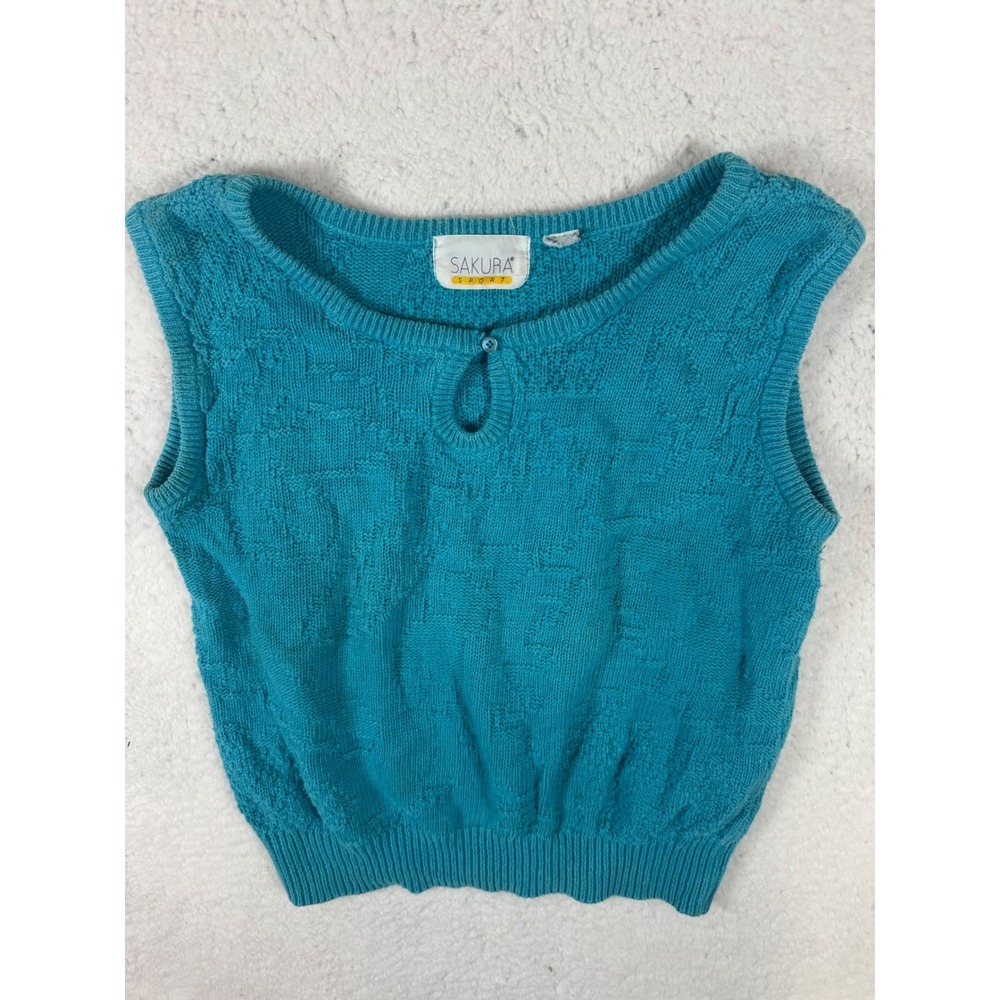 Sakura Sport Turquoise Knit‎ Sleeveless Top Keyhole Accent Casual